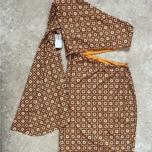 Alexia Admor Asymmetrical Dress in Brown and Yellow